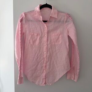 Lilly Pulitzer pink linen button-up shirt with lace sleeves size XXS